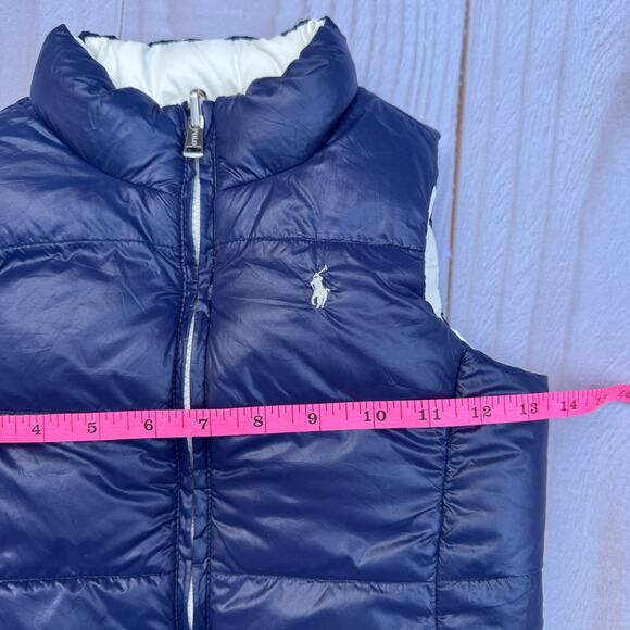 Polo Ralph Lauren Girls Size 5 Reversible Puffer Duck‎ Down Vest White Navy - Picture 6 of 9